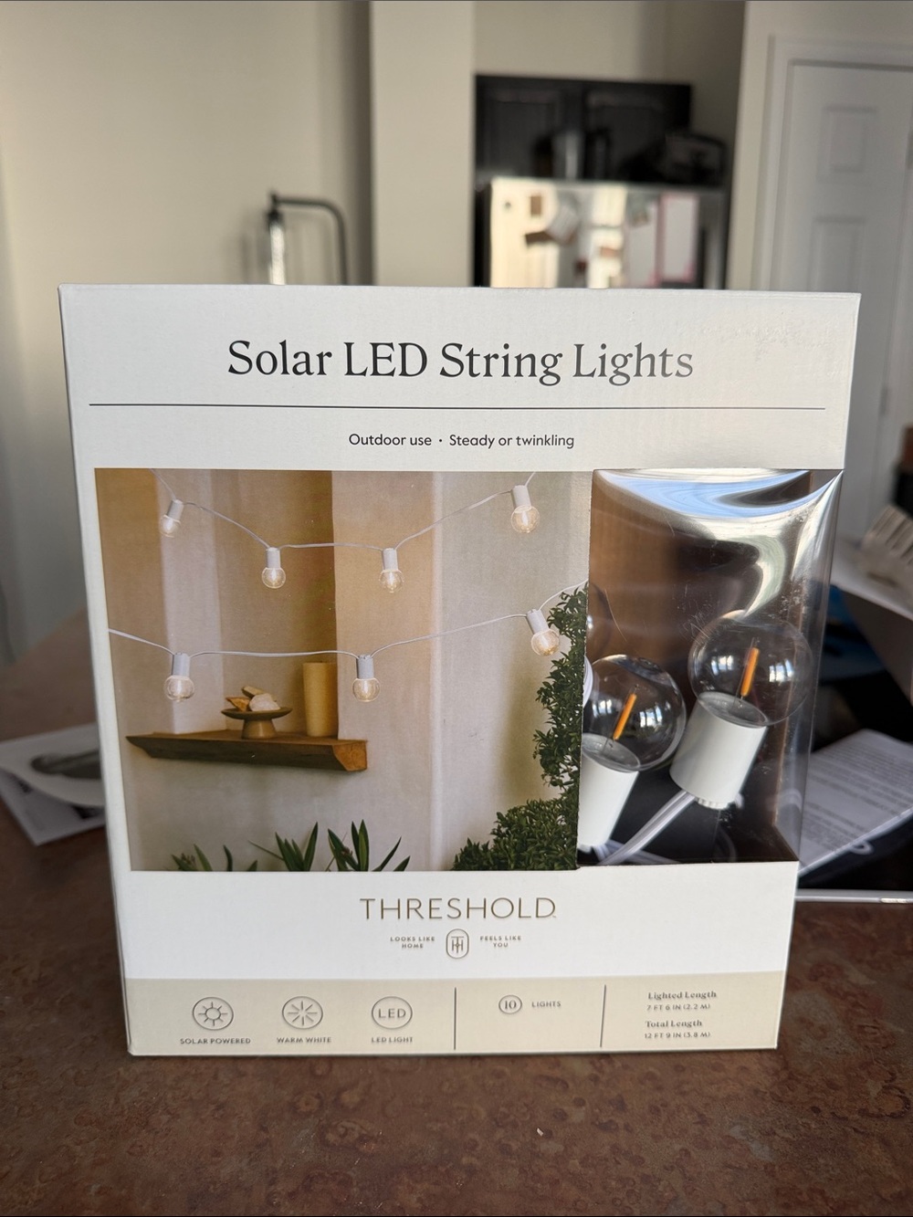Threshold Warm White Globe String Lights with White Socket, Solar Panel, Stand